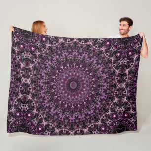 Pink and Black Rose Mandala with Floral Geometry Fleece Blanket