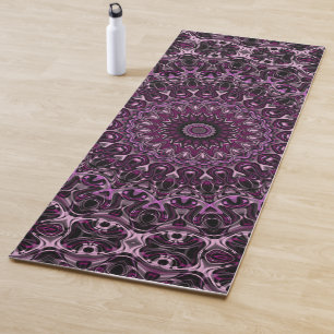 Pink and Black Rose Mandala with Floral Geometry Yoga Mat