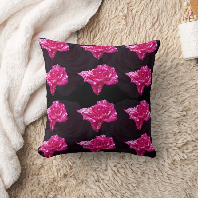 Pink And Black Rose Pattern, Cushion (Blanket)