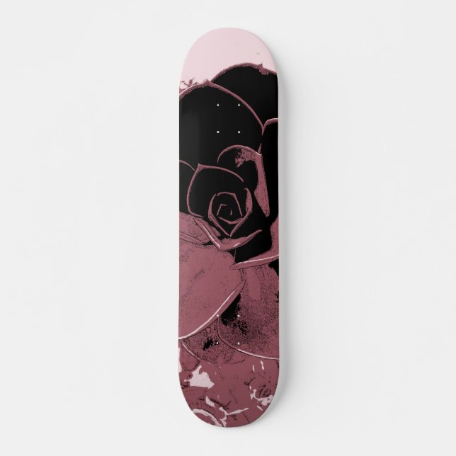 Pink and Black Rose Pop Art Skateboard (Front)
