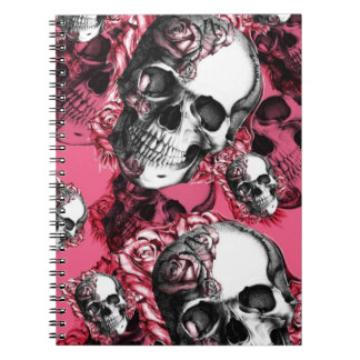 Pink and black rose skull pattern. notebook