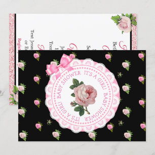 Pink and Black Roses Girl's Baby Shower Invitation