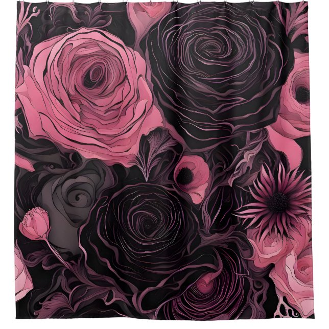 Pink and Black roses Shower Curtain (Front)