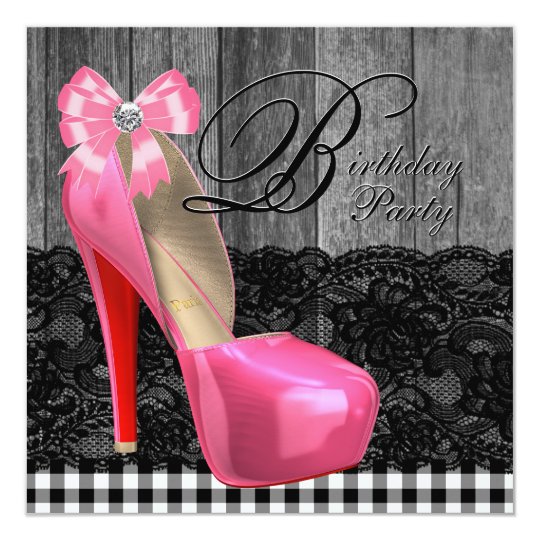 Pink and Black Rustic Barn Wood Birthday Party Card