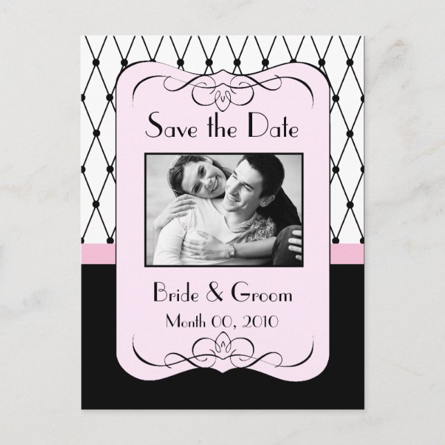 Pink and Black Save the Date Photo Postcards (Front)