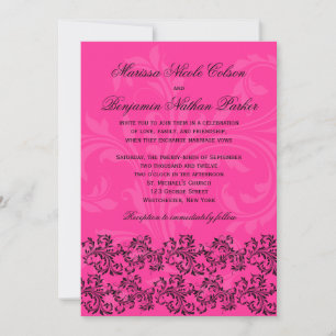 Pink and Black Scrolls Wedding Invitation