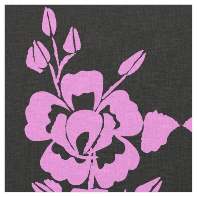 Pink and Black Silhouette Combed Cotton Fabric (Close Up)