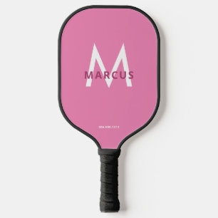Pink and Black Simple Modern Monogram Pickleball Paddle