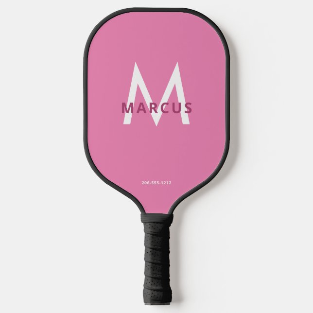 Pink and Black Simple Modern Monogram Pickleball Paddle (Front)