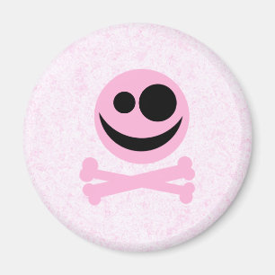 Pink and Black Skull, on a Pink Pattern. Magnet