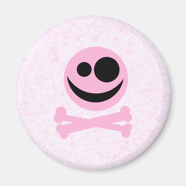 Pink and Black Skull, on a Pink Pattern. Magnet (Front)