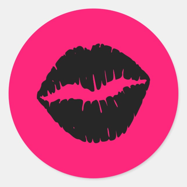 Pink and Black Smooch Classic Round Sticker (Front)