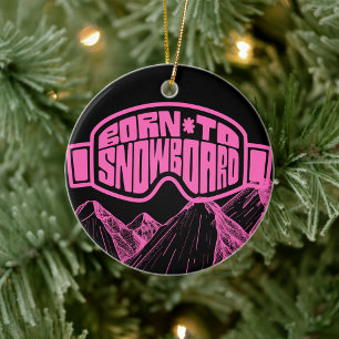 Pink and Black Snowboarding Snowboard Christmas Ceramic Tree Decoration