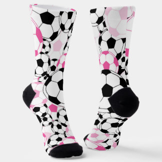 Pink and Black Soccer Ball Print Football Fan Socks