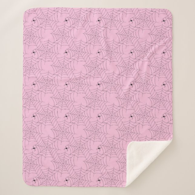 Pink and Black Spider and Spiderweb Sherpa Blanket (Front)