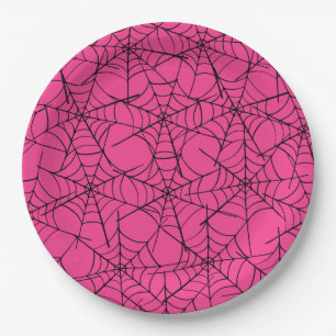 Pink and Black Spiderweb Halloween Paper Plate