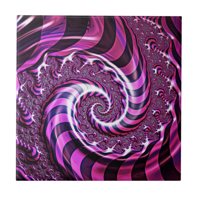 Pink and Black Spiral Illusion Ceramic Tile (Front)