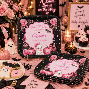 Pink and Black Spooky Cute Baby Shower Paper Plate