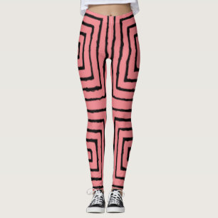 Pink and Black Squares African mud cloth Leggings