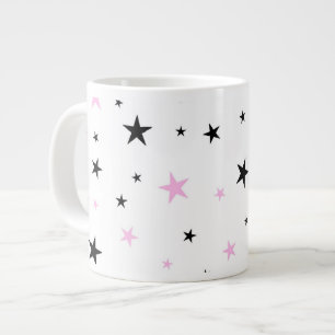 Pink and Black Star Jumbo Coffee Mug