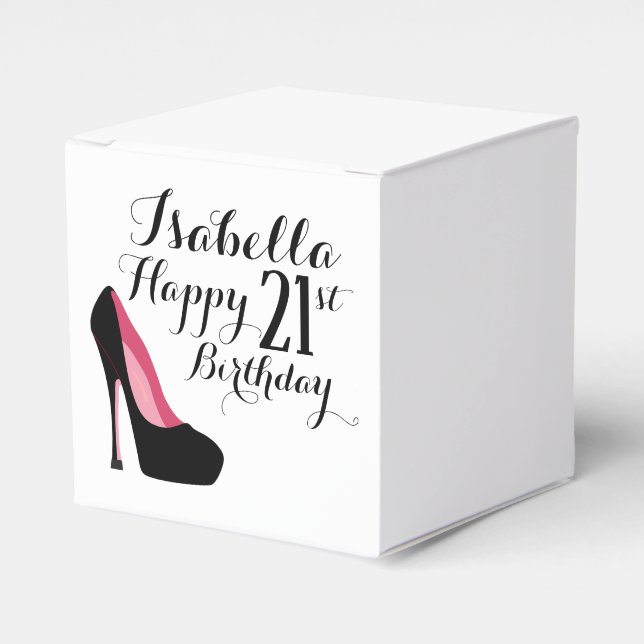 Pink and Black Stiletto Happy Birthday Favour Box (Front Side)