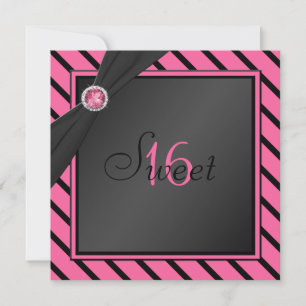 Pink and Black Stripe Sweet Sixteen Invitation