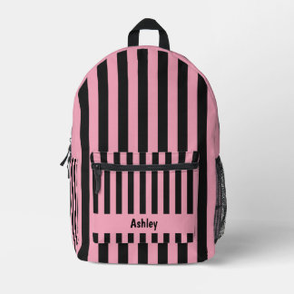 Pink and Black Striped Kawaii   Printed Backpack