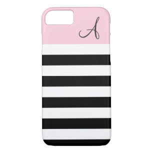Pink and Black Striped Monogram iPhone 7 Case