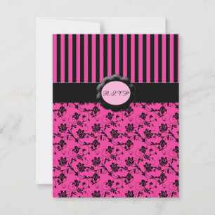 Pink and Black Striped RSVP Card