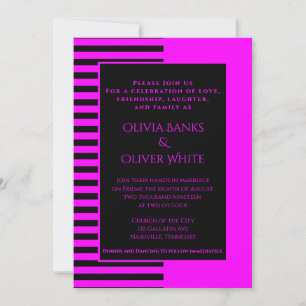 Pink and Black Striped Wedding Invitation