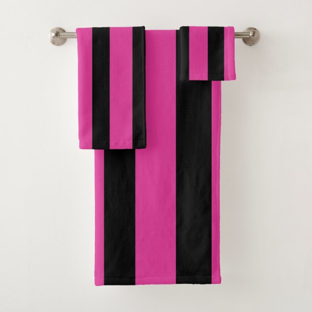 Pink and Black Stripes  Bath Towel Set (Insitu)