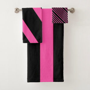 Pink and Black Stripes Bathroom Towel Set