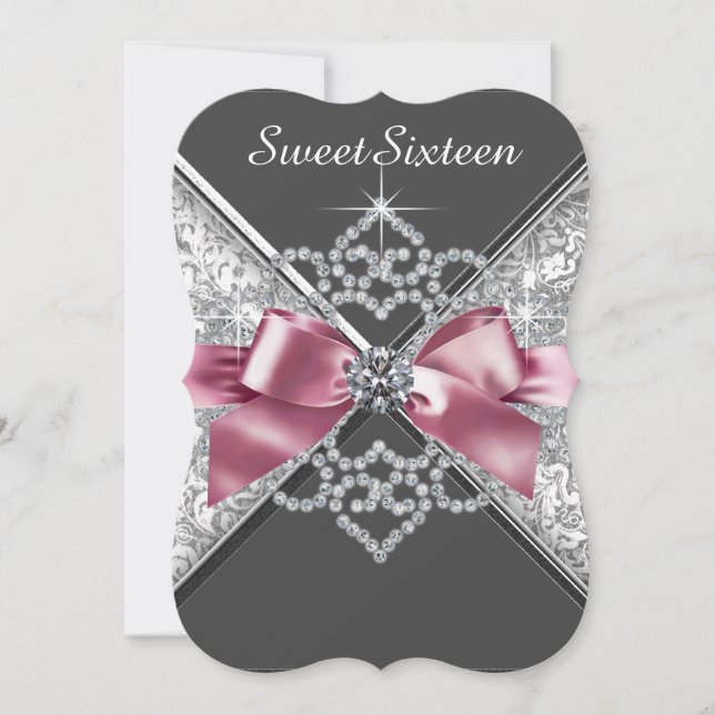 Pink and Black Sweet 16 Birthday Party Invitation (Front)