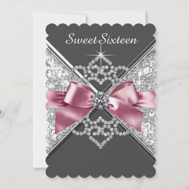 Pink and Black Sweet 16 Birthday Pary Invitation (Front)