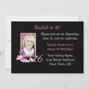 Pink and Black Sweet 16 Invitation