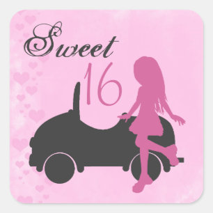 Pink and Black Sweet 16 Silhouette Stickers