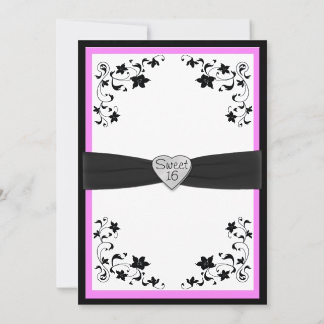Pink and Black Sweet Sixteen Party Invitation (Front)