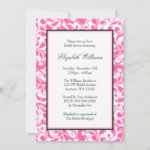 Pink and Black Swirl Damask Bridal Shower Invitation