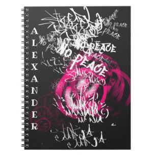 Pink and black Text No Peace Street Graffiti Notebook