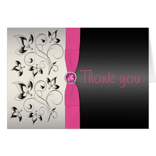 Pink and Black Thank You Card