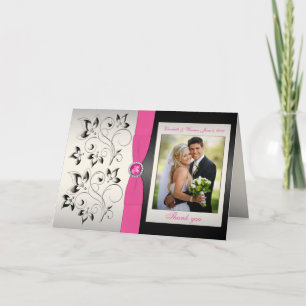 Pink and Black Thank You Card with Photo