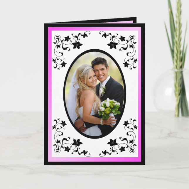 Pink and Black Thank You card with Photo Insert (Front)