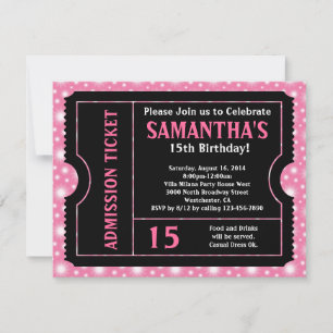 Pink and Black Ticket Invitation, Any Age Invitation