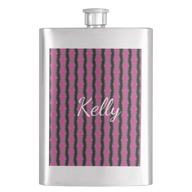 Pink and black tie dye hip flask (Front)