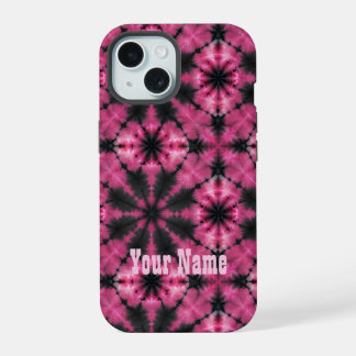Pink and black tie dye personalised name iPhone 15 case
