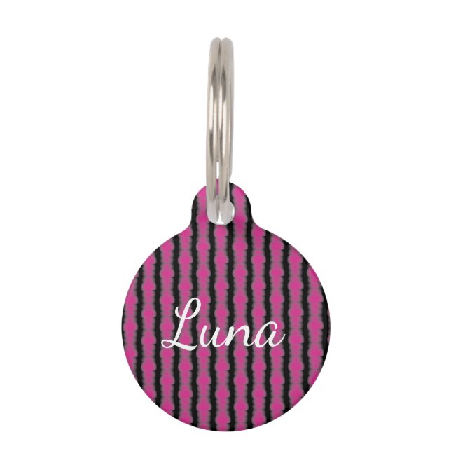 Pink and black tie dye pet tag (Front)