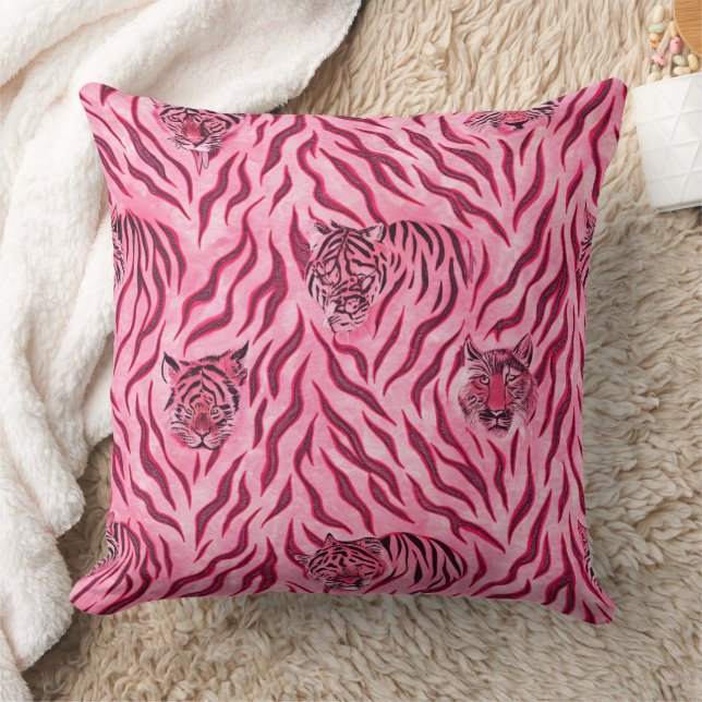 Pink and Black Tiger Print Pattern Cushion (Blanket)