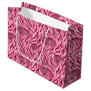 Pink and Black Tiger Print Pattern Large Gift Bag