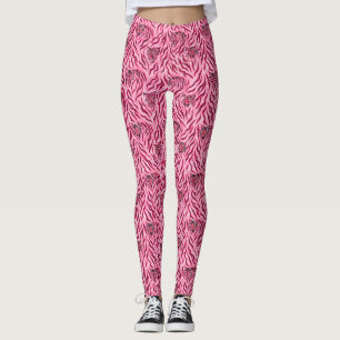 Pink and Black Tiger Print Pattern Leggings
