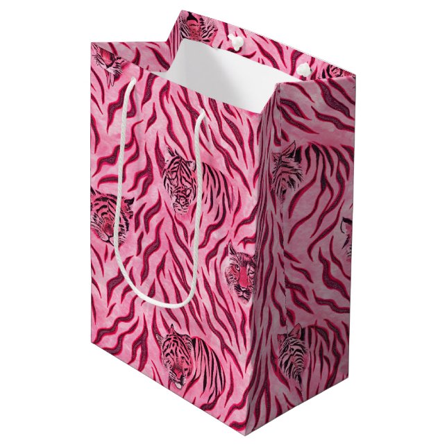 Pink and Black Tiger Print Pattern Medium Gift Bag (Front Angled)